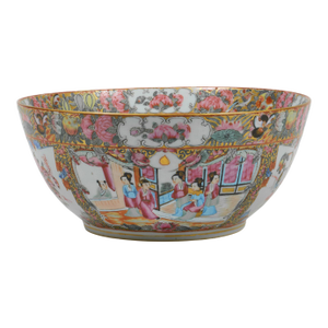 19th Century Chinese Export Rose Medallion Punch Bowl