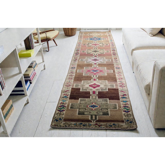 Vintage Hand-Knotted Oushak Hallway Rug For Sale - Image 12 of 12