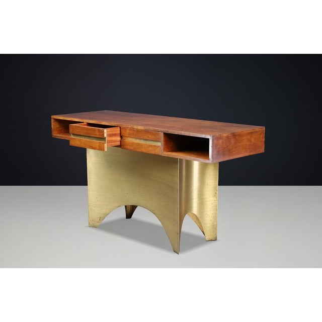 1950s Italian Walnut Console with Brass Base, 1950s For Sale - Image 5 of 18