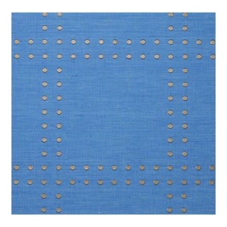 Phillip Jeffries Rivets 5872 Chrome on Blue Linen Wallcovering, Custom Wallpaper For Sale