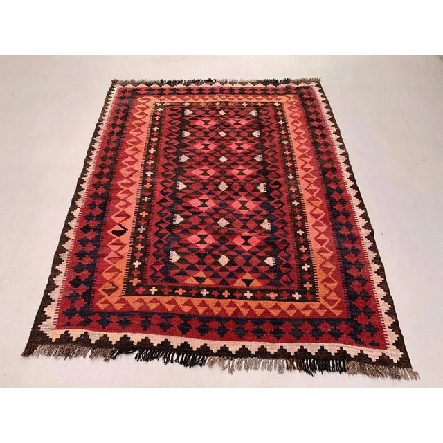 Large Vintage Afghan Red and Brown Tribal Kilim Wool Rug For Sale - Image 3 of 9
