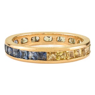 2.35Ct Princess Cut Multi-Sapphire Full Eternity Band Size 5.5 in 14k Solid Gold For Sale