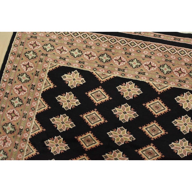 Bokhara Jaldar Rug 5’3” X 8’5” Black Wool Tribal Hand-Knotted Oriental Carpet For Sale In Philadelphia - Image 6 of 12