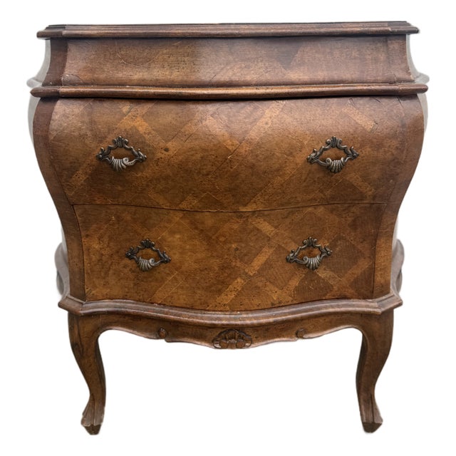 Italian Parquetry Bombe Nightstand For Sale