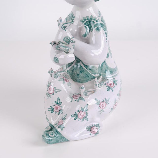 Green Figurine No. 93 in Green and Pink Ceramic with Floral Motif by Bjørn Wiinblad For Sale - Image 8 of 10