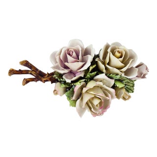 Mid 20th Century Handmade Capodimonte Roses Flower Bouquet Wall Decor Italy For Sale