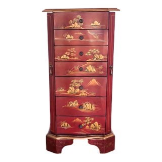 Red Chinese Jewelry Chest of Drawers Storage For Sale