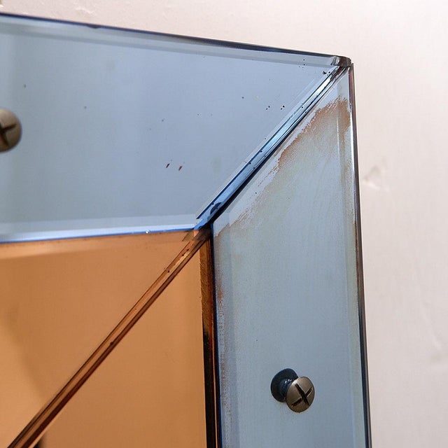Beveled Wall Mirror with Blue and Copper Mirror Panels, 1930s For Sale - Image 6 of 16