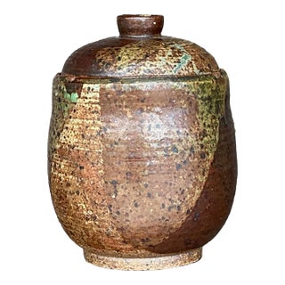 Vintage Boho Original Studio Pottery Lidded Vase For Sale