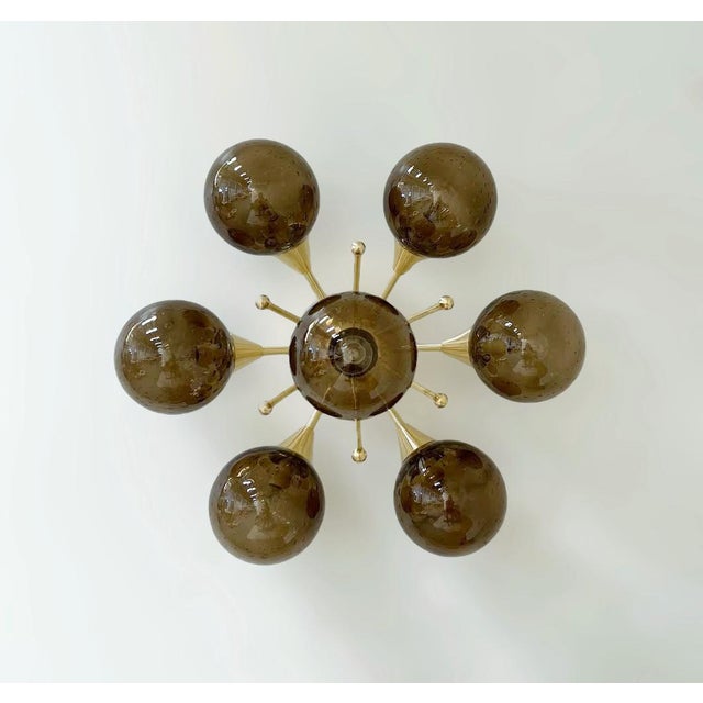 Fabio Ltd 21st Century Chamomile Natural Brass Smoky Bubbles Globe Flush Mount by Fabio LTD For Sale - Image 4 of 7