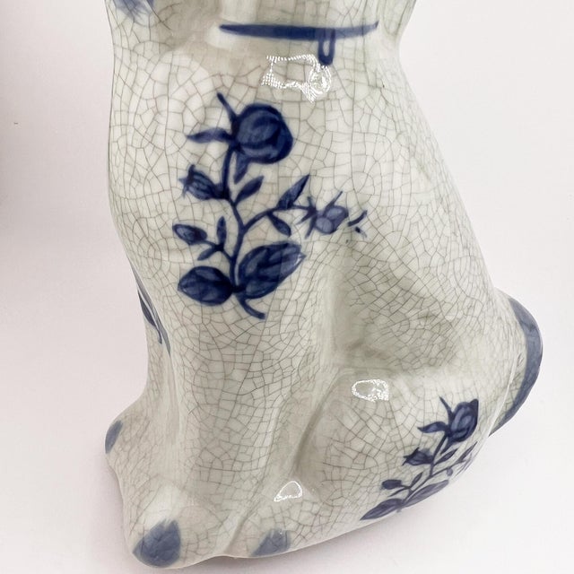 Chinoiserie Delft Blue Style Crackle Glazed Staffordshire Dog Figure, Mid 20th Century Ceramic For Sale - Image 3 of 9