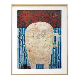 Christiane Corcelle "Ivory Whisper" Mixed Media on BFK Paper, Framed Figurative Abstract Painting of a Cream Vessel, 2023 For Sale