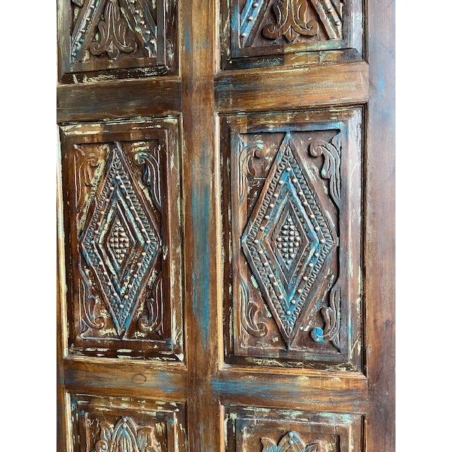 Decorative Carved Wood Door, Statement Door With Brass Studs 84 For Sale In Orlando - Image 6 of 6