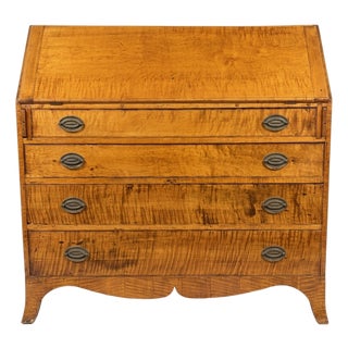 Gorgeous Signed 18th Century American Tiger Maple Hepplewhite Federal Style Desk Secretary Chest For Sale