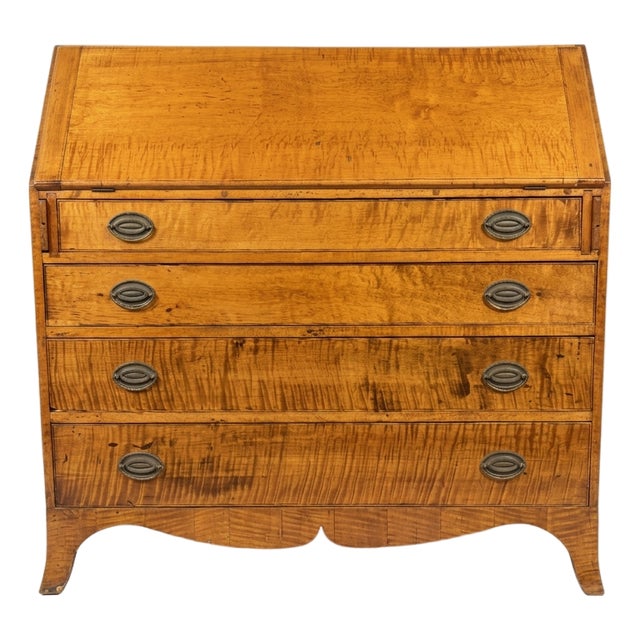 Gorgeous Signed 18th Century American Tiger Maple Hepplewhite Federal Style Desk Secretary Chest For Sale