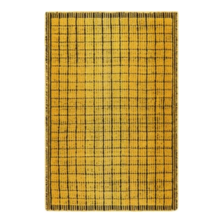 Rug & Kilim’s Gradient Rug in Yellow and Black Ombre Grid and High-Low Texture For Sale
