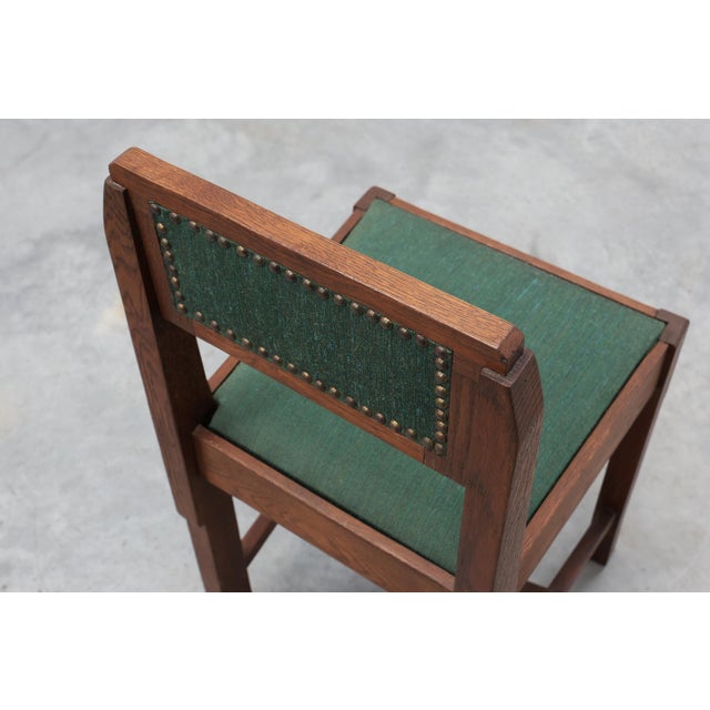 Belgian Art Deco Modernist Oak Side Chair with Green Upholstery, 1920s For Sale - Image 10 of 14