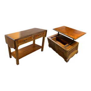 Vintage Hekman Furniture Matching Set: Fluted Console/Sofa Table + Lift-Top Storage Coffee Table