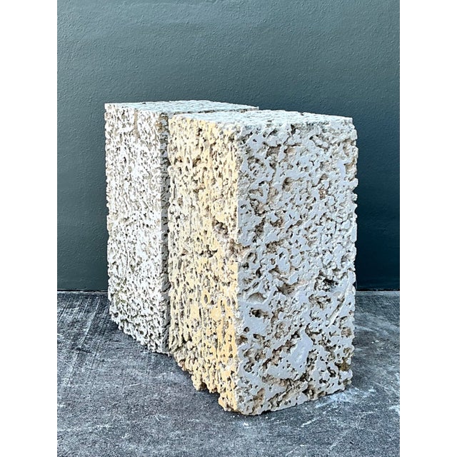 Alabaster Vintage Coquina Stone Pedestals - A Pair For Sale - Image 8 of 12