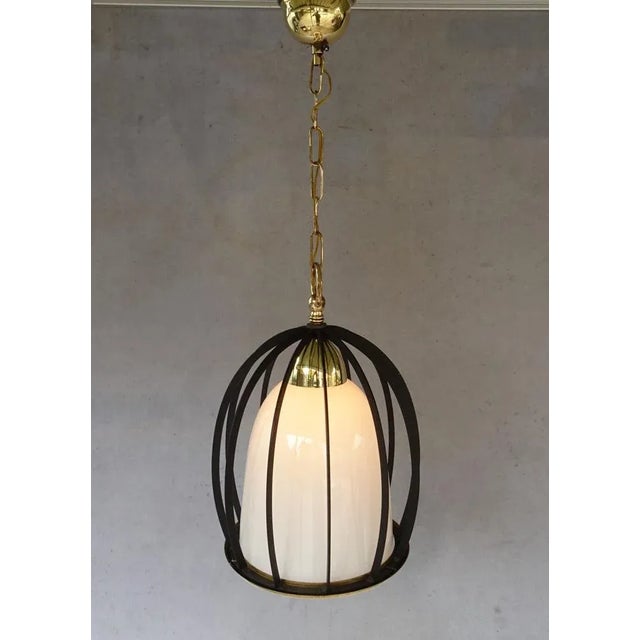 Italian White Opaline Glass Cage Ceiling Lamp, 1950s For Sale - Image 14 of 14