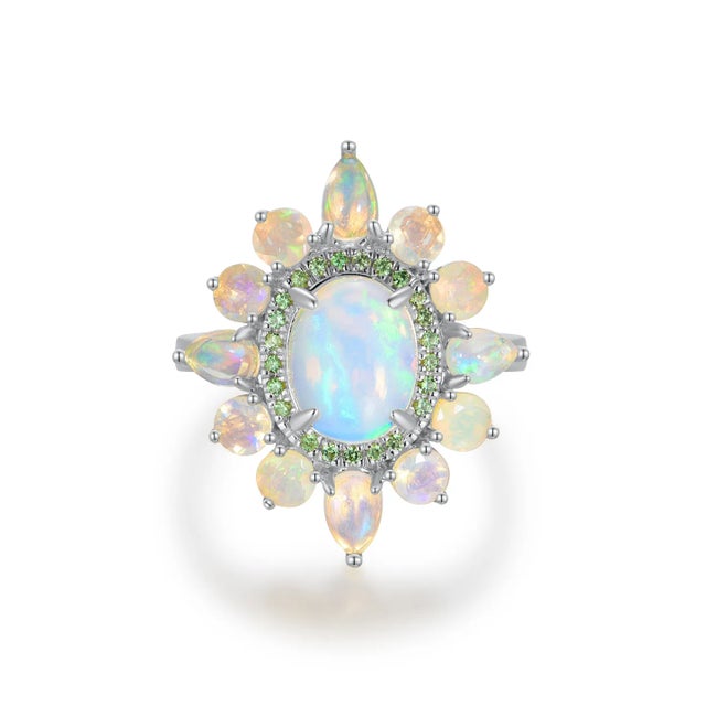 Kai Opal Tsavorite Cocktail Ring in 14k Solid Gold, Size 6 For Sale - Image 11 of 12