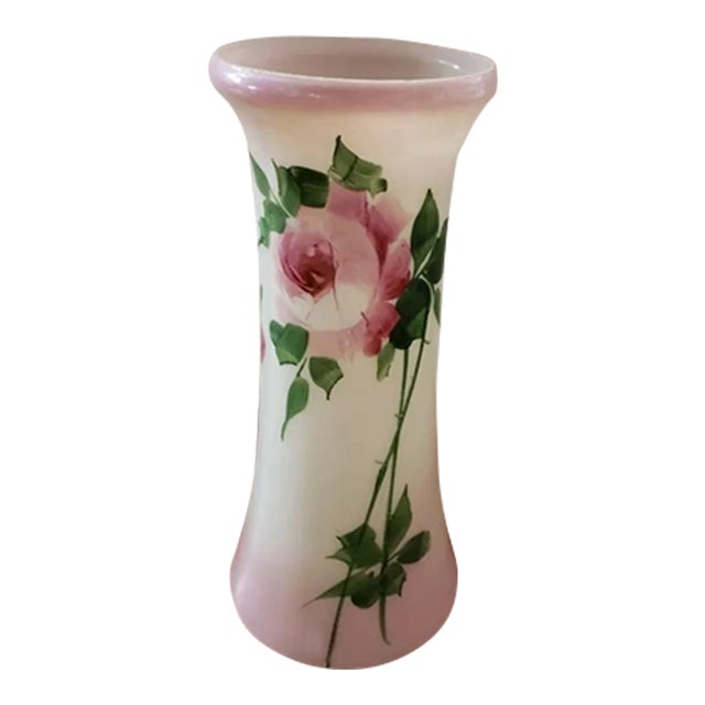 Vintage Milk Glass Rose Motif Flower Vase For Sale