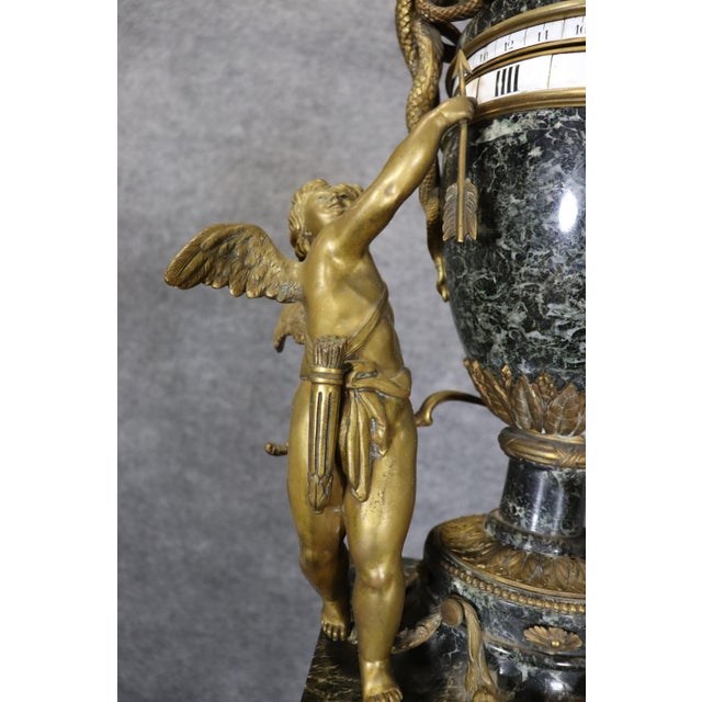 French 19th C. Louis XVI Style Gilt Bronze & Green Marble Rotary Clock For Sale - Image 3 of 15