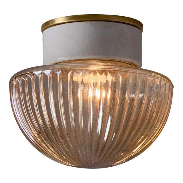 1960s Swedish Modern Pressed Glass & Porcelain Wall or Ceiling Lamp For Sale