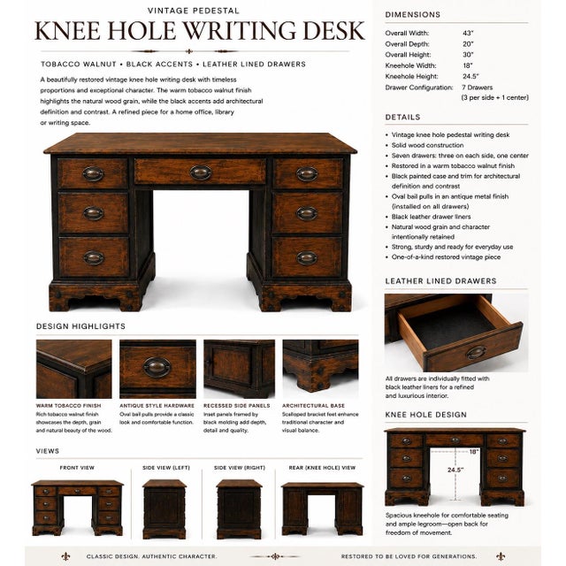 Mid-Century Modern Vintage Solid Pine Kneehole Writing Desk & Saddle-Seat Windsor Chair – Tobacco Walnut For Sale - Image 3 of 3