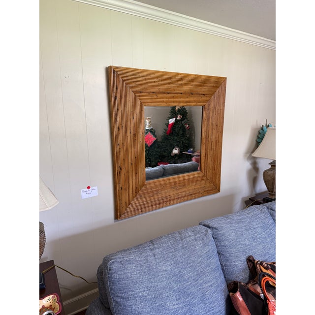 English Large Vintage Split Bamboo Wall Mirror | Coastal, Hollywood Regency & British Colonial Style For Sale - Image 3 of 4