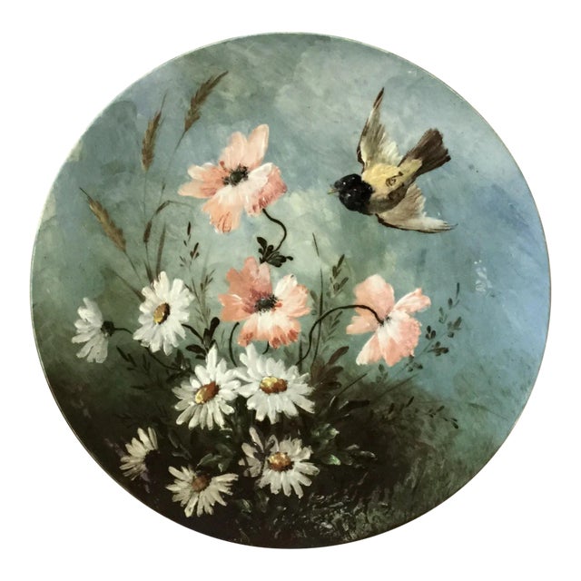19th Century French Majolica Bird & Flowers Platter For Sale