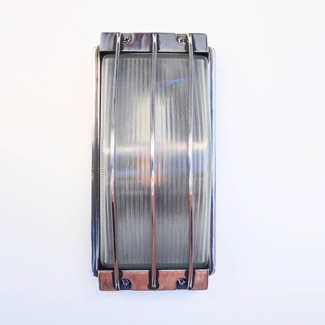 Industrial Wall Lamp in Polished Aluminum and Frosted Ribbed Glass, 1970s For Sale - Image 3 of 9