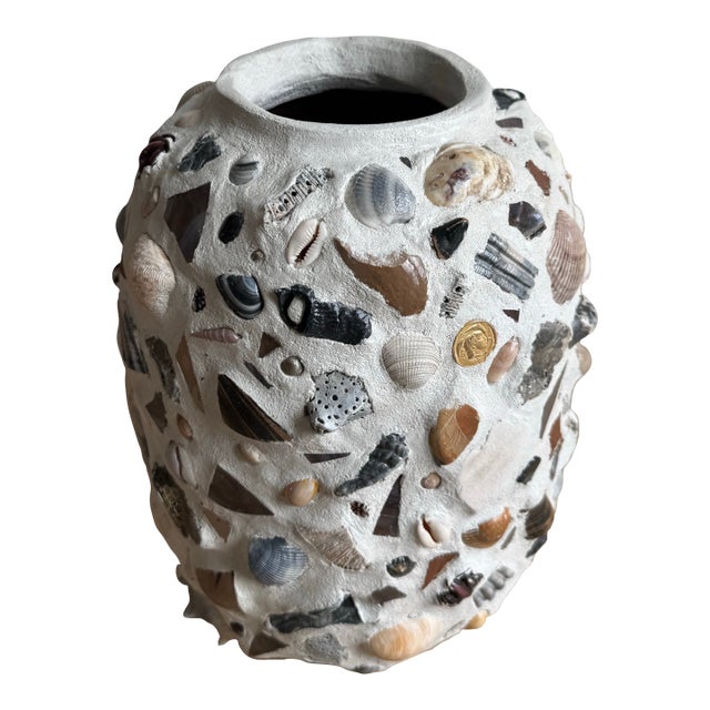 Rare Large 12" "Sea Ephemera" Shell Mosaic Vessel/Memory Jar by Memor (Maxine Midtbo) For Sale