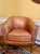 Mid-Century Modern 1930s Mid-Century Cognac Leather Loveseat + Pair of Barrel Chairs For Sale - Image 3 of 8
