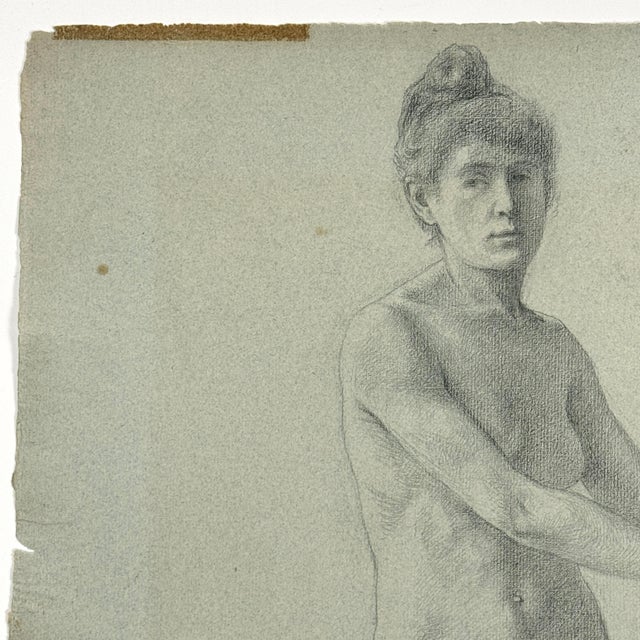 Ludwig Ernst Faber (American, 1855–1913) Female Nude Academic Figurative Study 1890 Charcoal on toned paper 24″ H × 18.7″...