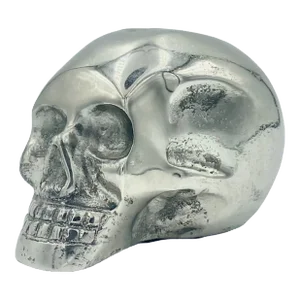 Vintage Small Silver-Tone Metal Skull Desk Tabletop Paper Weight