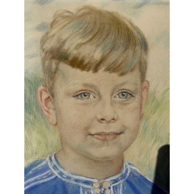 1930s Heinrich Pforr, Bright Summer Day Boy's Portrait in a Blue Shirt, 1932, Oil on Canvas For Sale - Image 5 of 13