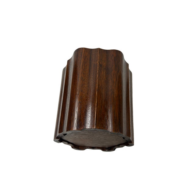 Wood Chinese Brown Natural Patina Flower Octagonal Brush Pen Holder Art For Sale - Image 7 of 9