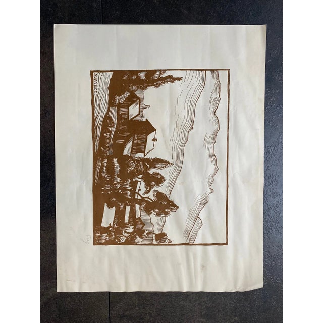 Fred Fay, Savièze, 1950s, Engraving, in Good conditions. Designed 1950 to 1959 This piece has an attribution mark, I am...