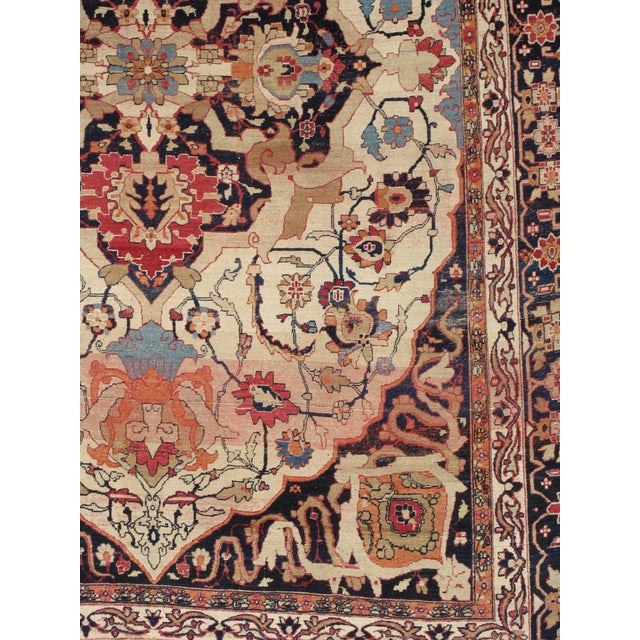 Antique Persian Lavar Kerman Oriental Carpet, Handmade, White, Navy, Jewel Tone For Sale - Image 17 of 18