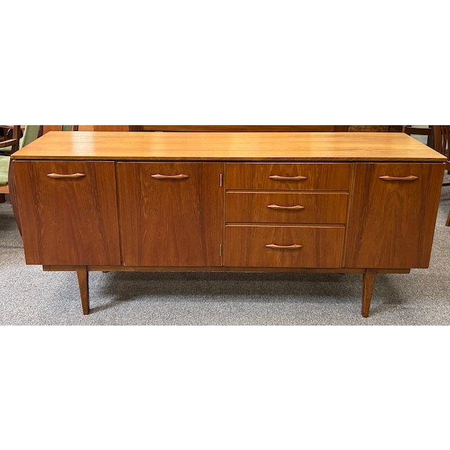 Mid Century Modern Teak Credenza c.1960 Left Side Cabinet W/ Shelf and Drawers. For Sale - Image 9 of 14