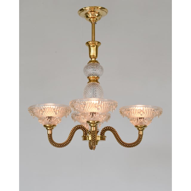 Metal French Art Deco Chandelier by Boris Lacroix 1930s France For Sale - Image 7 of 13
