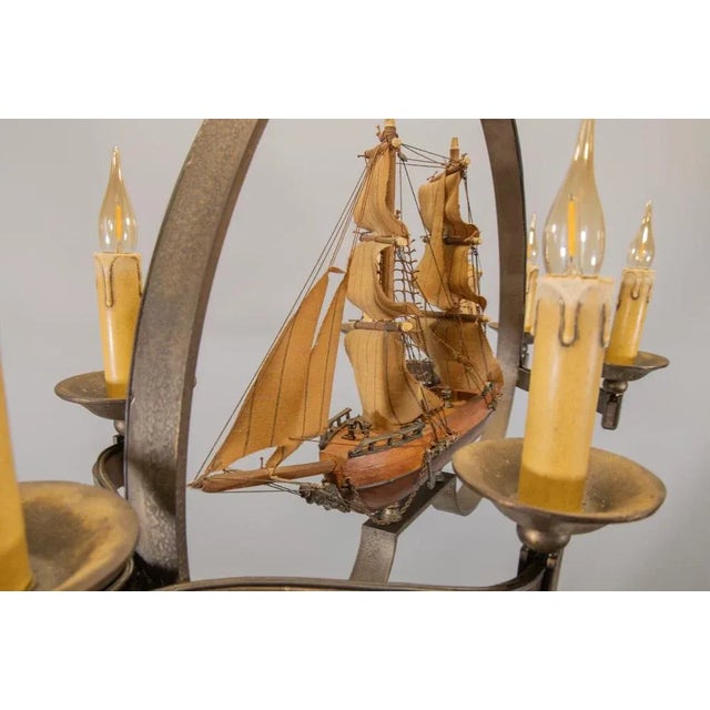 Mid-Century Wrought Iron Six-Light Chandelier with Ship, France, 1970s For Sale - Image 12 of 18
