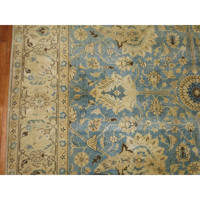 Textile Early 20th Century Antique Light Blue Gold Tabriz Rug - 9'1" x 12'10" For Sale - Image 7 of 10
