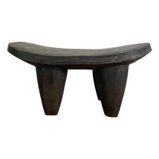Vintage African Carved Wood Senufo Milk Stool 14" W For Sale