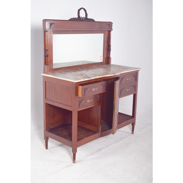 Vintage Sideboard with Marble Top and Mirror, 1920s For Sale - Image 4 of 11