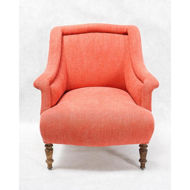 Napoleon III Brique Linen Salon Chair and Tufted Ottoman, Set of 2 For Sale - Image 4 of 16