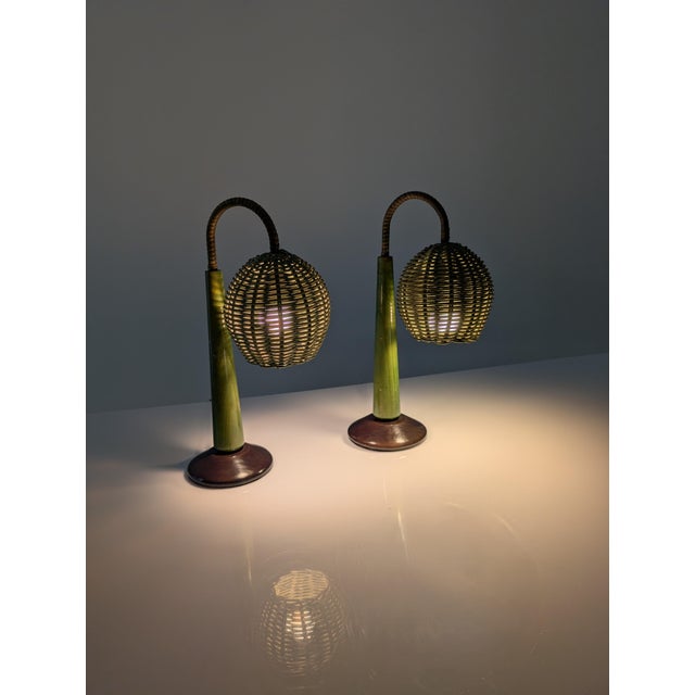Vintage Torres Green Rattan Lamps by Mario Lopez, 1990s, Set of 2 For Sale - Image 10 of 16