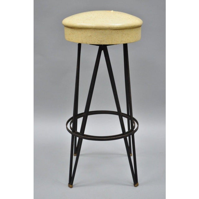 Vintage Wrought Iron Metal Hairpin Leg Atomic Era Swivel Bar Stool