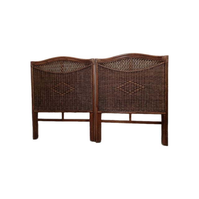 1980s 1980s Wicker Rattan Tommy Bahama Style Twin Headboard Set of 2 For Sale - Image 5 of 5